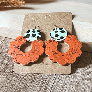 Burnt Orange Dalmatian Print Scalloped Leather Earrings