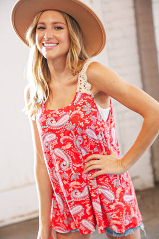 Coral Paisley Tank Top (Small & Medium)