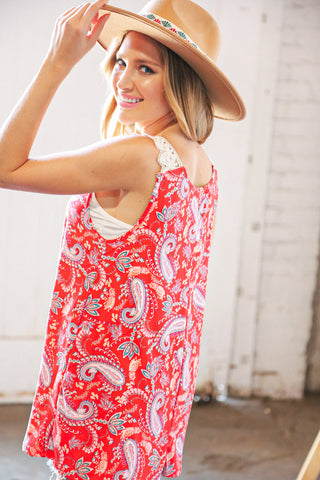 Coral Paisley Tank Top (Small & Medium)