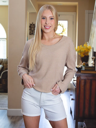 Casual Knit Long Sleeve Drop Shoulder Top