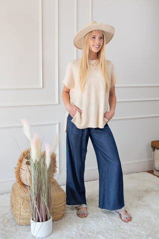 Side Pockets High Waist Wide Leg Lightweight Jeans