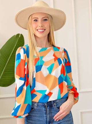 Abstract Ruffled Sleeve Blouse