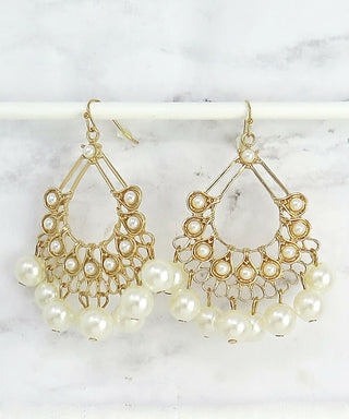Gold Pearl Chandelier Dangle Earrings