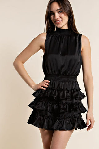 Smocked Neck Sleeveless Mini Dress