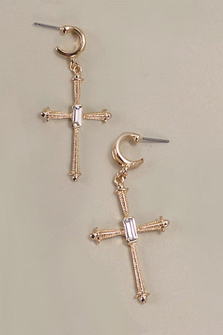 Cross Rhinestone Drop Hoop Earrings