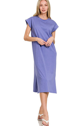 Round Neck Short Sleeve Midi Dress | S-XL