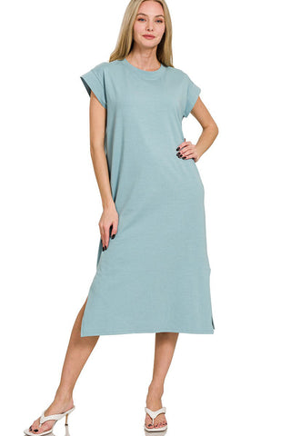 Round Neck Short Sleeve Midi Dress | S-XL