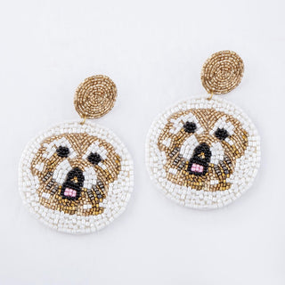 Golden Doodle Seed Beaded Dangle Earrings
