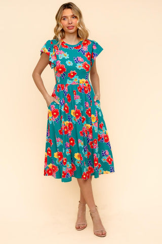 My Floral Spring Fit & Flare Midi Dress with Pockets | S-3X