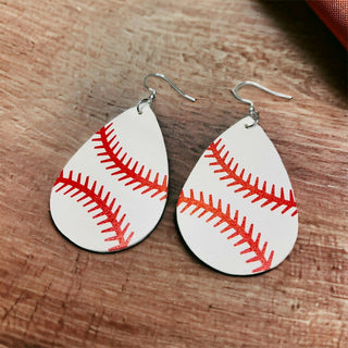 Baseball Tear Drop Leather Earrings