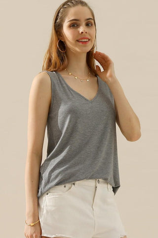 V-Neck Curved Hem Tank in 10 Colors