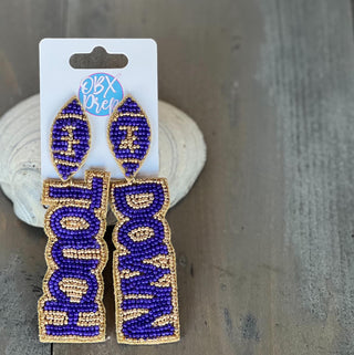 Football Touchdown Seed Beaded Dangle Earrings