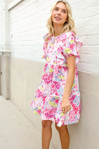 Feeling Femme Pink Floral Print Contrast Binding Babydoll Dress