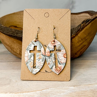 Spring Floral Cutout Cross Leather Earrings