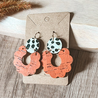 Burnt Orange Dalmatian Print Scalloped Leather Earrings