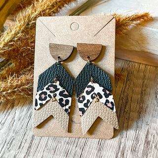 Tiered Black Animal Print Neutral Arrow Earrings