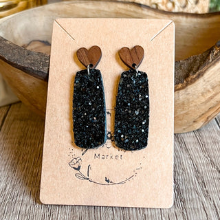 Amanda Black Bar Heart Earrings