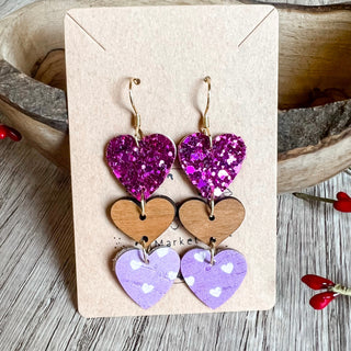 Avery Leather & Wood Heart Drop Earrings