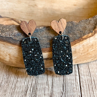 Amanda Black Bar Heart Earrings