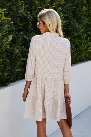 Button Front Vneck Tiered Dress