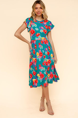 My Floral Spring Fit & Flare Midi Dress with Pockets | S-3X