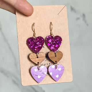 Avery Leather & Wood Heart Drop Earrings