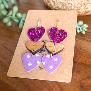 Avery Leather & Wood Heart Drop Earrings