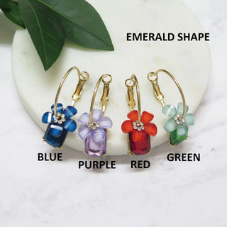 Emerald Flower Cut Crystal Hoop Earrings