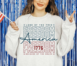 America Freedom (Stacked) Land Of The Free Because Of The Brave T-Shirt or Crew Sweatshirt