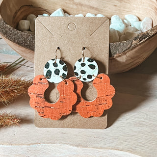 Burnt Orange Dalmatian Print Scalloped Leather Earrings