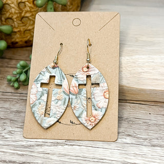 Spring Floral Cutout Cross Leather Earrings