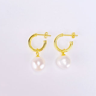 Selena Freshwater Baroque Pearl High Shine Hoop 18K Gold Vermeil Earrings