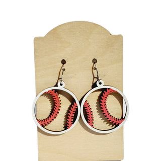 Hand-painted Wood Baseball Earrings