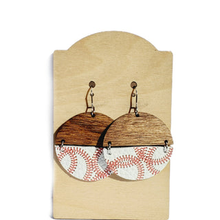 Baseball Leather & Wood Earrings