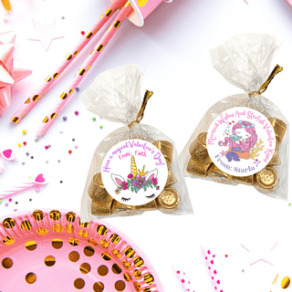 Personalized Kids Holiday / Valentines Day Party Stickers & Treat Bags