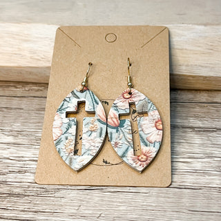 Spring Floral Cutout Cross Leather Earrings