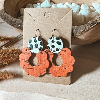 Burnt Orange Dalmatian Print Scalloped Leather Earrings