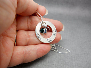Sterling silver personalized Mothers washer necklace with kids names