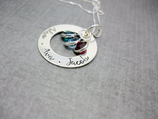 Sterling silver personalized Mothers washer necklace with kids names
