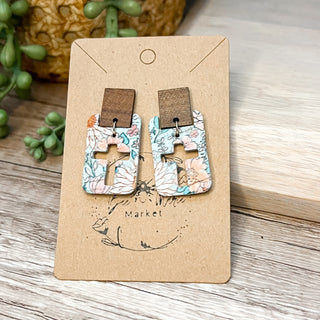 Floral & Wood Cutout Cross Earrings