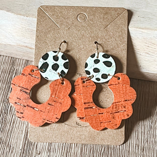 Burnt Orange Dalmatian Print Scalloped Leather Earrings