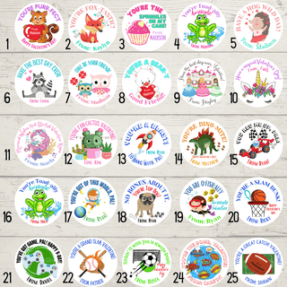 Personalized Kids Holiday / Valentines Day Party Stickers & Treat Bags