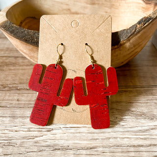 Cactus Judy’s Red Handmade Genuine Leather Earrings