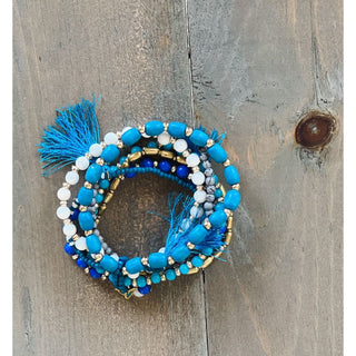 Aqua Multi Beaded Stackable Stretch Bracelet Set