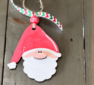 Santa Claus Face Hand Painted Wood Christmas Ornament