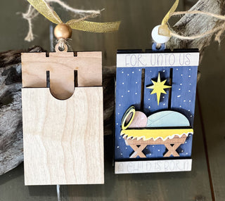 For Unto Us A Child Is Born Hand Painted Pallet Gift Card Christmas Ornament