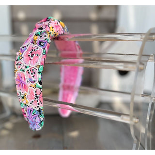 Purple and Pink Floral Seed Beaded Top Knot Handmade Headband
