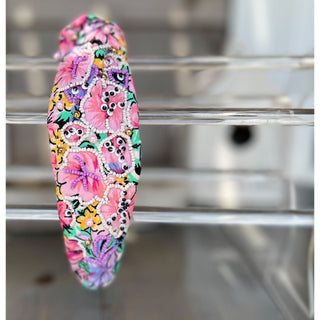 Purple and Pink Floral Seed Beaded Top Knot Handmade Headband