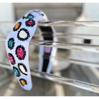 Bright Leopard Top Knot Seed Beaded Headband