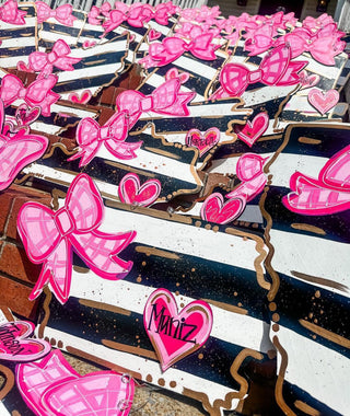 Personalized State Door Hanger – Hand-Painted with Stripes, Bow & Heart